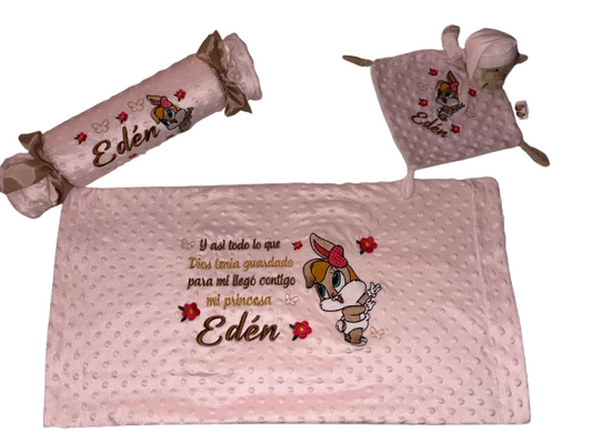 Conjunto manta, doudou y caramelo antivuelco